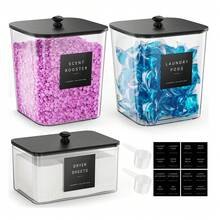 Clear Laundry Pods Storage Container, Clear Laundry Room Organization And Storage, Detergent Powder Container, With Black Lids & Labels - 黑色 - 查看 10