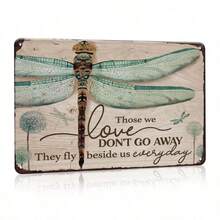 1PC Dragonfly Inspirational Quote Metal Sign - 8x12 Inch Wall Hanging Decor With Pre-Drilled Mounting Holes For Bedroom - English Language, Those We Love Fly Beside Us Daily, Wall Art For Home & Gifts - Retro Kitchen Decor, Pre-Drilled Holes, Random Hole Style - Metal Wall Art, Tin Signs, Vintage Metal Signs, Retro Wall Decor, Rustic Metal Art, Cool Metal Signs, Man Cave Decor, Garage Signs, Classic Metal Art, Unique Wall Art - Multicolor - View 3