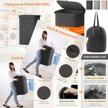 Cesto para Ropa Sucia de 85L con Tapa Cesta para la Colada con Asas de Plástico y Bolsa íble Cesto de Ropa Plegable Grande para Cuarto de Baño Lavadero Dormitorio Gris oscuro -021 - Gris oscuro - Ver 3