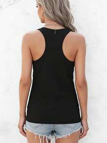 Women's Casual Sleeveless Round Neck T-Shirt With Funny Graphic Print Cotton Blend Tank Top - 黑色 - 查看 4