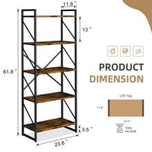 Vongrasig 5 Tier Bookshelf, Free Standing Bookcase Organizer Farmhouse Kitchen Ladder Shelves Rustic Wood Open Shelves Metal Frame, Vintage Storage Display Rack For Living Room, Bedroom Home Office - Brown - View 2