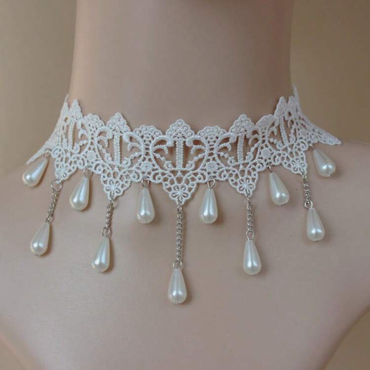 ​1Pcs Minimalist Lace Choker Necklace Bone Chain Neck Chain Elegant Versatile Style Elegant Women's Accessory ​ ​ - 白色三 - 查看 5