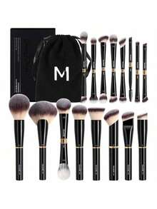 MAANGE Makeup Brushes 16Pcs Professional Foundation Powder Blush Contour Eyeshadows Double-End Makeup Brushes Set With Bag And Gift Box-CoffeeBrown - Màu A - Xem 1