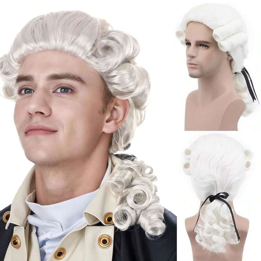 Judge Colonial Wig Man Women Long Wave White Wig For Halloween Costume Cosplay Party (Also Available In Gray, Black And Light Blonde Wigs)