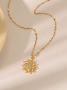 金色个性化吊坠项链 - 向日葵/鱼/邪眼水钻饰品，适合女士日常/休闲佩戴 - 金色 - 查看 6
