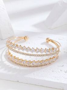 1 pieza Pulsera de circonita, joyería elegante y lujosa, accesorio brillante y elegante para mujeres - Dorado - Ver 2