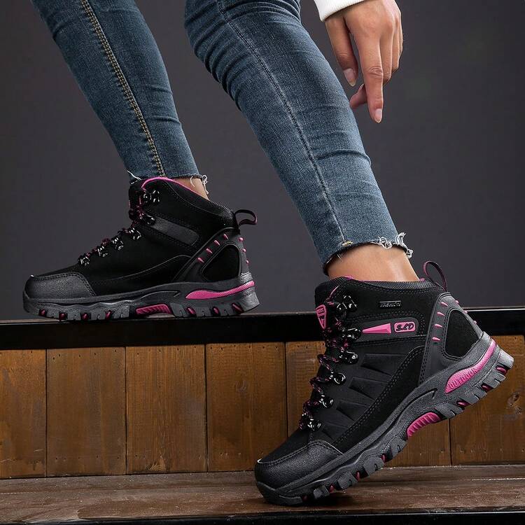 Women's Hiking Boots, Outdoor Wear-Resistant Anti-Slip Waterproof Hiking Sports Boots, High-Quality Fashion Casual Trekking Boots For Women - Black Rose Red - View 6