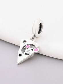 1pc Minimalist 925 Sterling Silver Cheese Shaped Mouse Pendant, Unisex Birthday Gift - Silver - View 4