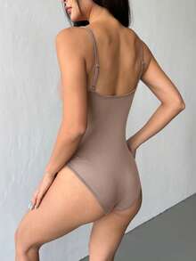 Body de mujer VIVINA de unicolor de verano, de estilo casual y minimalista, con pliegues versátiles - Granate - Ver 6