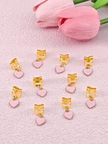 10 Peças Acessórios de Cabelo Anel em Forma de Coração Rosa DIY, Recorte de Metal Ajustável, Moda Simples, Contas de Dreadlocks, Adequado para o Dia a Dia de Meninas - Dourado - Visão 5