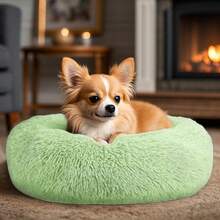 Dog & Cat Bed For Indoor Cats, 20in Calming Donut Bed For Puppy And Kitten, Washable Round Fluffy Pet Bed For Small Medium Dogs And Cats - Green - 查看 4