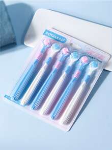 6pcs 45 Degree Triangle Toothbrushes, 6pcs Deep Cleaning Oral Care Toothbrushes With Tongue Scrapers, Couples/Family/Student Use, Portable Travel - Multicolor - View 3