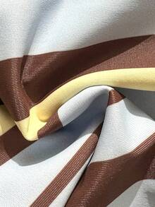 Bộ bikini 3 món dành cho nữ, họa tiết sọc và hoa màu xanh & vàng, kèm váy ngắn che ngoài khi đi biển, thích hợp cho kỳ nghỉ, hẹn hò, tiệc trà chiều, lễ hội âm nhạc, hoạt động ngoài trời mùa xuân/hè. - Nhiều màu - Xem 9