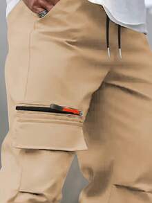 Men's Casual Cargo Pants With Multiple Pockets - Straight Leg, Loose Fit,, Zipper Details, Perfect For Spring And Fall - Màu Khaki - Xem 5