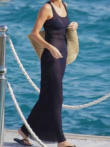 Nuevo vestido de playa transparente y sexy de malla para primavera y verano, cubrecostillas de bikini - azul real - Ver 5