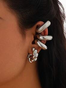 4 Pcs Chunky Ear Cuffs Non Piercing For Women, Golden C-Shaped Clip On Cartilage Hoop Earrings Jewelry Gifts - Ear Clip - View 10