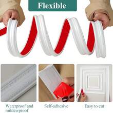 1Pc 2m/78.74 Inch Flexible Wall Decoration Mold Strip, Self-Adhesive Decorative Strip, Wall Decoration, Self-Adhesive Wall Panel, Suitable For Home Interior Decoration Such As Walls, Doors And Windows, For Home DIY Decoration For Home DIY Decoration - A - View 7