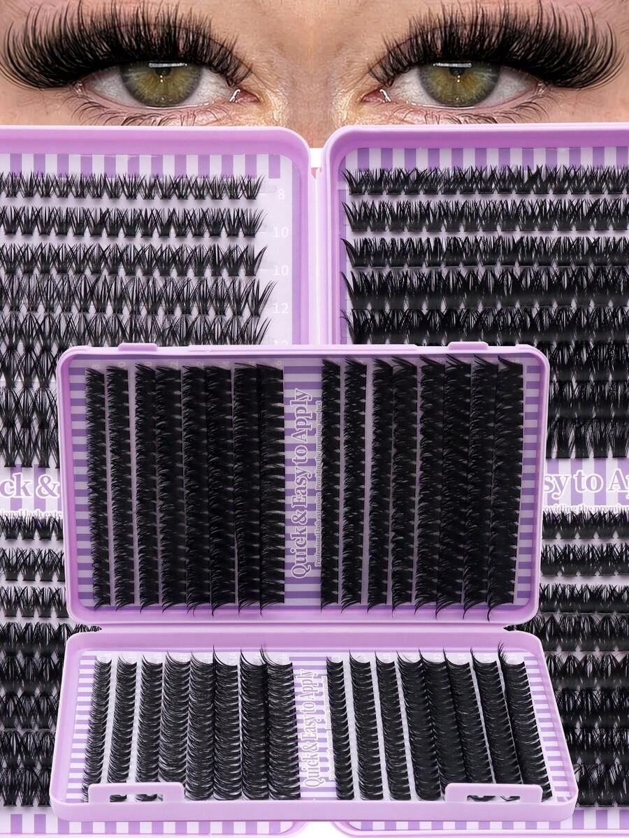 50+60+80+100D 紫色假睫毛套装，完美混合D型卷翘设计，640簇假睫毛，每簇长度8-16毫米，专为追求个性化和美妆的您而设计