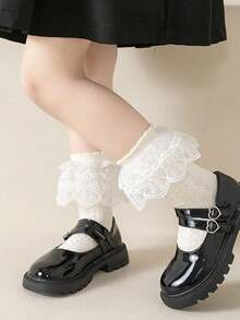 3 đôi tất công chúa màu trắng và be viền ren dành cho bé gái, kiểu dáng thời trang, thanh lịch, thoải mái, phù hợp để mặc hàng ngày. Thiết kế đầu tròn phù hợp cho mùa hè. - trắng - Xem 13