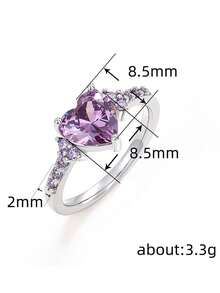 1 chiếc nhẫn bằng thép không gỉ mạ vàng 18K đá thạch anh tím tự nhiên hình khối Zirconia, trang sức cưới hình trái tim thời trang dành cho phụ nữ, ngày lễ tình nhân, quà tặng cho bạn thân Ngày lễ tình nhân, mẹ, mẹ, ngày của mẹ, quà tặng - trắng - Xem 3