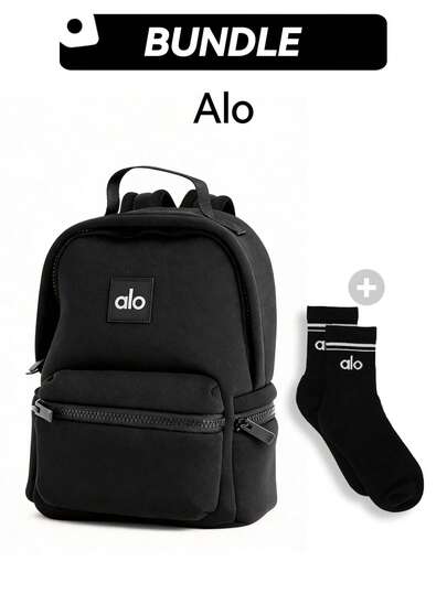 Alo Women Backpack & Sports Socks Casual Lightweight Breathable Storage Gym Commuting Travel Daily For Women Black