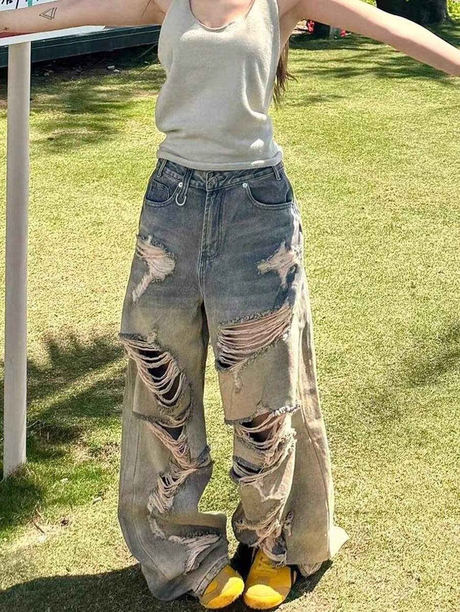 Women Jeans - 中等水洗藍 - 查看 1