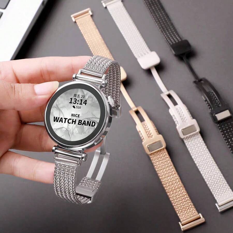 1条18mm/20mm/22mm女士磁扣麦穗耳金属表带，适用于华为GT4 41mm/GT 3智能手表