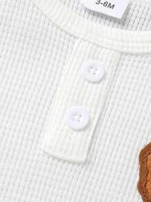 4pcs Set Cute Baby Boy Casual Soft Comfortable Cartoon Bear Embroidered Striped Knit Vest And Elastic Waist Sports Shorts - Multicolor - View 5