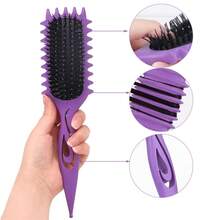 Women Wheat Straw Massage Bouncing Comb Home Styling Comb Curly Comb - Màu tím hoa cà - Xem 2