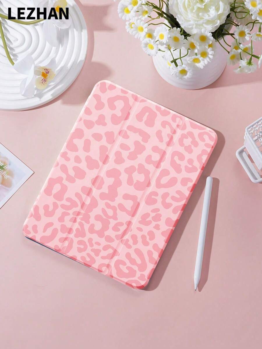 Cheetah,Leopard Print Pink Spot Leopard Print Flat Protective Case, Compatible With IPad 10.2 Inch, IPad Pro 11 2021/2020/10th Gen/Mini4/5/6, Galaxy Tab A8 10.5 Inch 2022, Matepad 10.4/Tab, With Pencil Slot, Anti-Fall, Tablet Stand Protective Cover - Multicolor - View 1