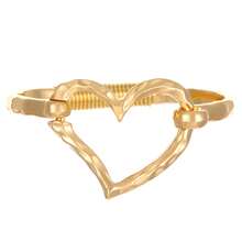 Fashionable Stackable Metal Bangle Bracelet, Hammered Texture Heart & Geometric Design, Women Party & Daily Jewelry - Gold - View 10