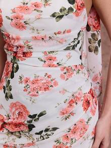 Đầm maxi dáng đuôi cá không dây vai bằng chiffon in hoa Mgiacy kèm khăn choàng, trang phục dạ hội thanh lịch dành cho khách dự đám cưới, tiệc mùa hè, kỳ nghỉ và lễ hội. - Hồng - Xem 9
