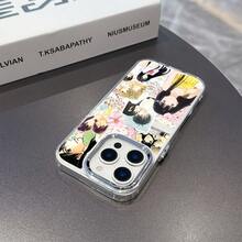 Funda para Teléfono - Funda con Arte de Anime Romántico Shoujo, Compatible con Modelos de 17, 16E, 16, 15, 14, 13, 12, 11 Pro,, X, XR, XSMAX, 8 y Plus, con una Parte Trasera Suave Transparente y un Marco de Lente Metálico Plateado17 17promax - transparente - Ver 3