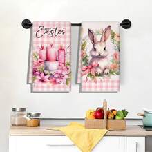 2pcs Easter Bunny Candle Kitchen Towel Set, Soft & Absorbent Cooking/Baking Tea Towels, Dish Cloths, Housewarming Gift For Friends, Kitchen Accessories, Decor, Household Essentials - Multicolor - View 7