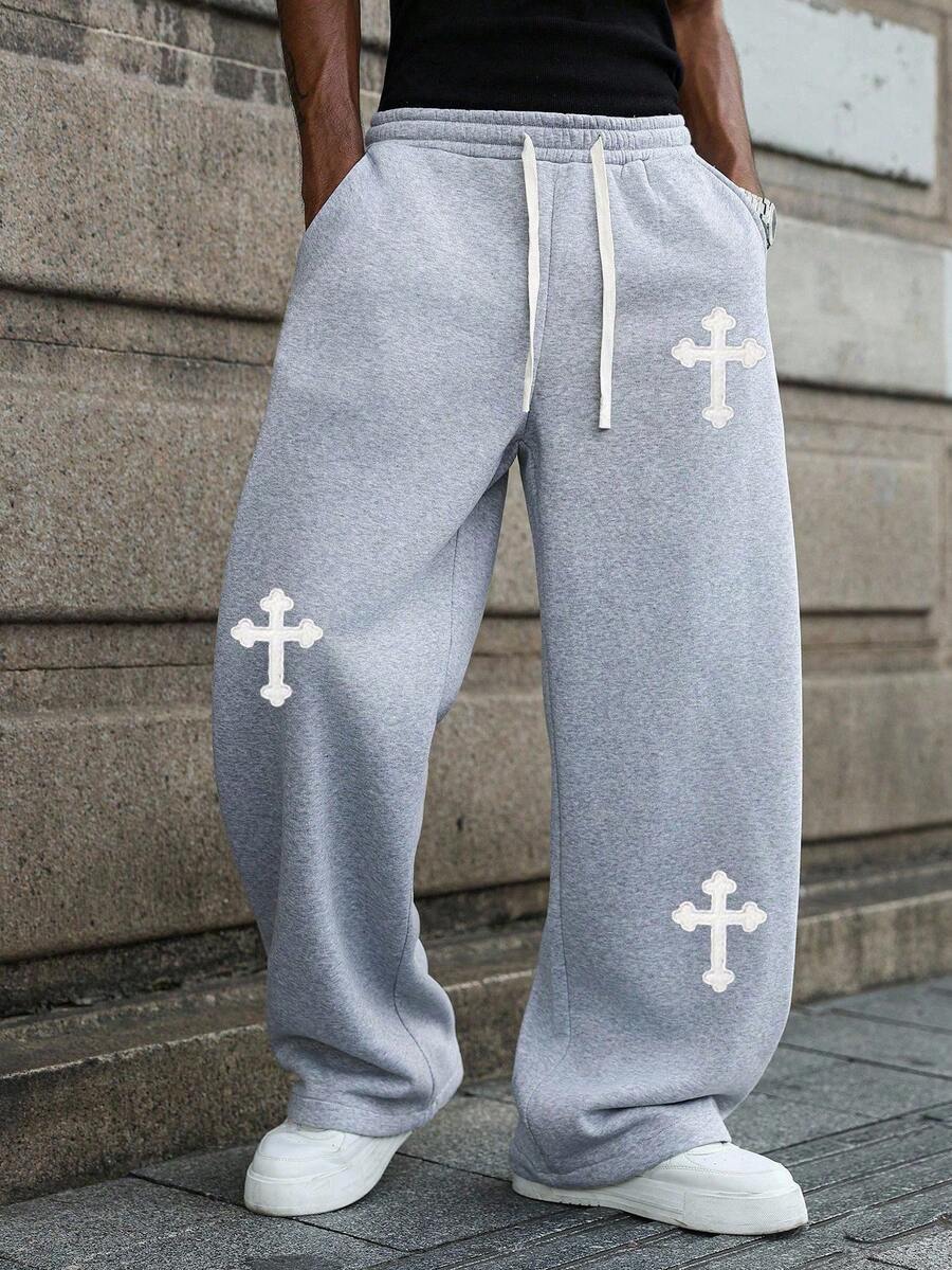 Men's Casual Sweatpants, Loose Straight-Leg Fit, Comfortable Drape, Suitable For Home And Outdoor Activities. Can Be Gifted As Couples' Present. Made Of 100% Polyester, With Drawstring Waistband For Adjustment, Available In Multiple Colors. - Grey - View 1