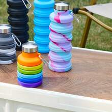 Foldable Telescopic Water Bottle, Anti-Drop Sports Water Bottle, Portable Reusable Silicone Water Bottle, Foldable Design, With Carabiner, Lightweight And Durable, Suitable For Camping, Hiking, Gym, Cycling ZF9V - Purple Tie-dye - View 8