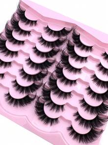 14 Pairs Luxury 3D Faux Mink Lashes - Thick, Fluffy, Elegant D-Curl False Eyelashes, Natural Look, Fluffy Thick Cat Eye Lashes, Suitable For Bold Eye Makeup, Reusable, Suitable For Beginners, Fluffy Soft Lash Strip Lashes, Dramatic Lashes - 眼尾拉長款 - 查看 5