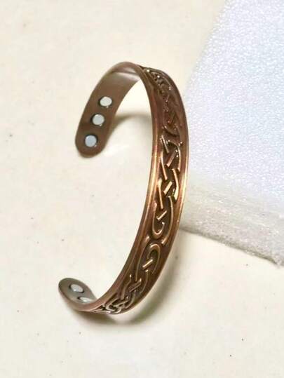 سوار طاقة مغناطيسية رجالي نحت نحاسي أحمر عتيق 1قطعة، مع 6 مغناطيس قابل للتعديل لتحسين الدورة الدموية، مثالي كهدية للمهرجان، الحفلة، السفر أو الارتداء اليومي بصندوق هدايا متضمن