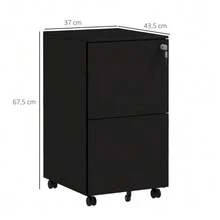 Black Mobile Filing Cabinet With 2 Lockable Drawers On Steel Casters, 37 X 43.5 X 67.5 Cm, For Office And Home Office - Black - View 3