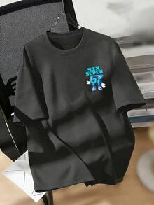 意大利男孩趣味数字67图案印花，柔软舒适面料，时尚夏季男童上衣 - 深灰色 - 查看 7