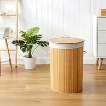 Shoze Large Capacity 45L Bamboo Woven Laundry Basket With Lid And Handle, Foldable Design To Save Space, Suitable For Use In Family Hotels - Bamboo - View 3