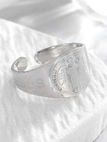 1PC New Luxury Fashionable Simple Christian Amulet Wide Open Ring, Engraved With The Portrait Of Jesus, Men's High-Quality Stainless Steel Ring Accessory, Adjustable Size, Suitable For Daily Wear And Gift Giving - Fashion - View 5