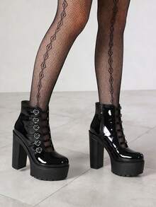 Women's Victorian Lace Goth Platform High Heels Boots Lace-Up Chunky High Heels Round Toe Zipper Punk Ankle Booties Fashionable Rave Buckle Y2k Booties - Đen B - Xem 5