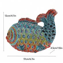 Women Mini Fish Evening Clutch Rhinestone Purse Sparkling Handbag For Wedding Party Banquet - Blue Multicolor - View 2