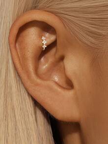 EleRunis 1件 925纯银闪亮立方氧化锆耳环 18K镀金耳骨耳钉 女士日常佩戴 婚礼派对 情人节 - 金色 - 查看 5