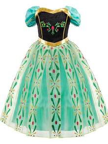 3pcs/Set Girls Embroidered Dress, Green Princess Dress With Sheer Overlay, Girls Clothing For Daily Wear, Holiday, Birthday Gift And Costume Play - Green - View 2