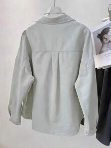 Women's Solid Color Front Button Pocket Casual Shirt Spring - Pale Green - View 3