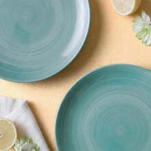 2pcs 7.5 Inch Ceramic Plates, Japanese Rustic Style Dual-Color Options (Light Yellow/Light Blue), Handmade Spiral Texture, Rounded Edge Design, Microwave/Dishwasher/Oven , Easy To Clean And Scratch-Resistant, Suitable For Serving Steak, Pasta, Salad And Breakfast, Ideal For Wabi-Sabi Home Decor, Japanese-Style Light Meals, Daily Dining And Snack Parties - Multicolor - View 2