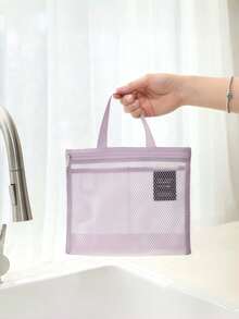 1个轻便网眼淋浴袋，大容量旅行洗漱包，悬挂式浴室收纳袋，带拉链的便捷化妆刷收纳袋，适合存放口红，简约便携网眼洗漱包，学生化妆包，化妆品收纳袋，化妆包，旅行洗漱包，度假必备，女性旅行礼物 - 彩色 - 查看 10