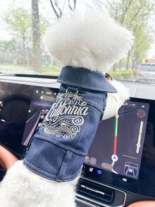1pc Pet Clothes, European & American Style, Suitable For Small Dogs & Puppies, Stylish & Cute Comfortable Golden California Jacket - Blue - View 4